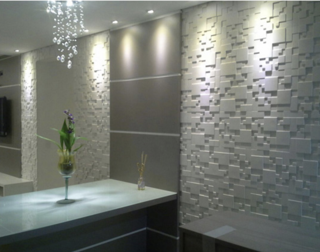 Parede comercial com Mosaico 3D aplicado em lobby